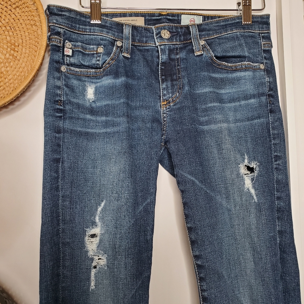 AG Adriano Goldschmied  Stevie Slim Ankle Distressed Destroyed Jeans Blue Boho - Picture 2 of 7